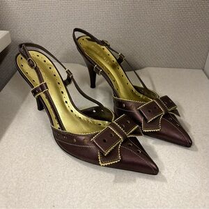 BCBGIRLS Y2K Leather Slingback Bow Leather Shoes Women’s Size 8 NEW